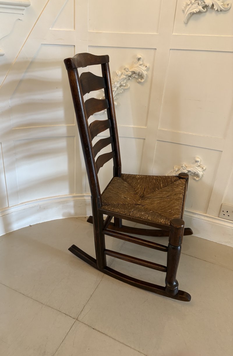 Unusual 18th Century Antique Oak Ladder Back Rocking Chair - Image 2